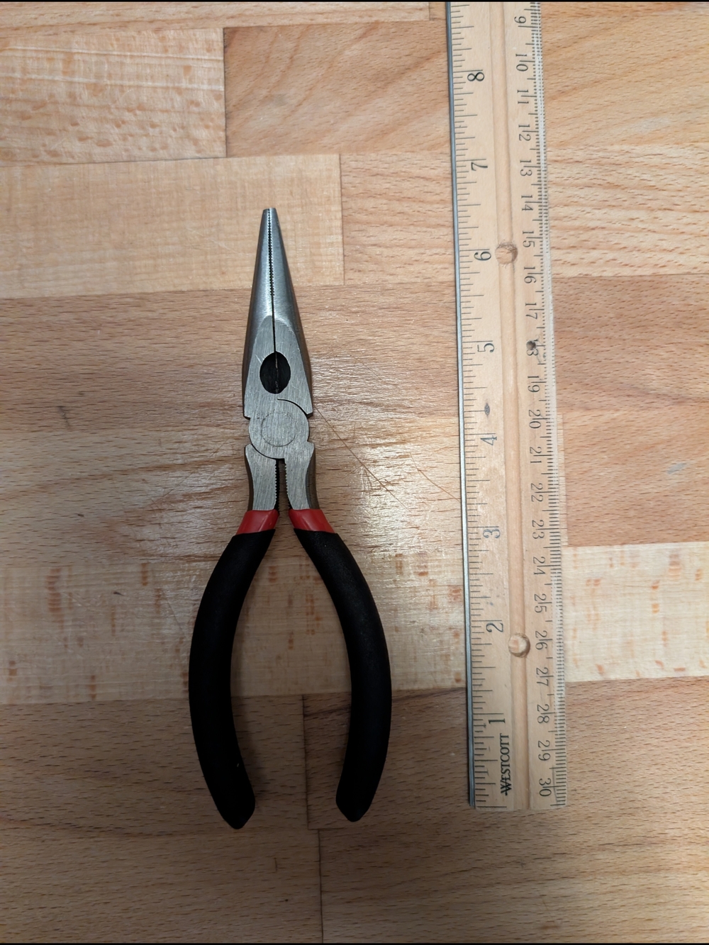 Needle Nose Pliers with Black and Red Handles